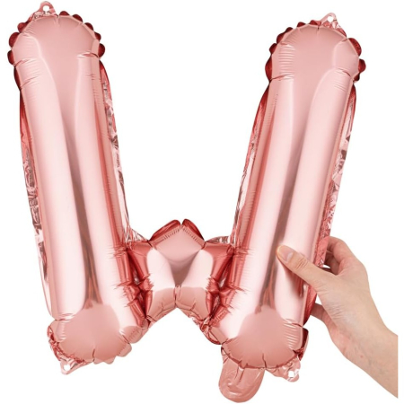 Balon Folie Metalizata Litera W, , 40 cm, Umflati cu Heliu sau Aer, Ambalaj Individual, Pai inclus, Rose Gold [5]
