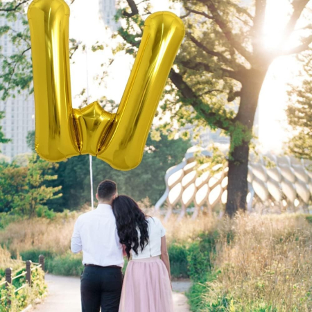 Balon Folie Metalizata Litera W, , 80 cm, Umflati cu Heliu sau Aer, Ambalaj Individual, Pai inclus, Auriu [2]
