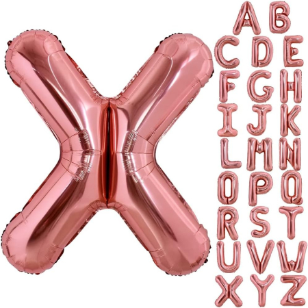 Balon Folie Metalizata Litera X, , 100 cm, Umflati cu Heliu sau Aer, Ambalaj Individual, Pai inclus, Rose Gold [3]