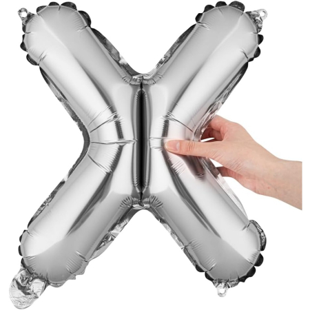 Balon Folie Metalizata Litera X, , 80 cm, Umflati cu Heliu sau Aer, Ambalaj Individual, Pai inclus, Argintiu [6]