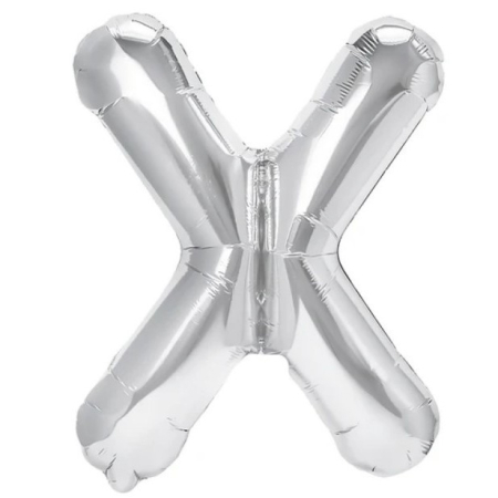 ✨TOATE PRODUSELE✨ - Balon Folie Metalizata Litera X, , 80 cm, Umflati cu Heliu sau Aer, Ambalaj Individual, Pai inclus, Argintiu