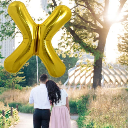 Balon Folie Metalizata Litera X, , 80 cm, Umflati cu Heliu sau Aer, Ambalaj Individual, Pai inclus, Auriu [2]