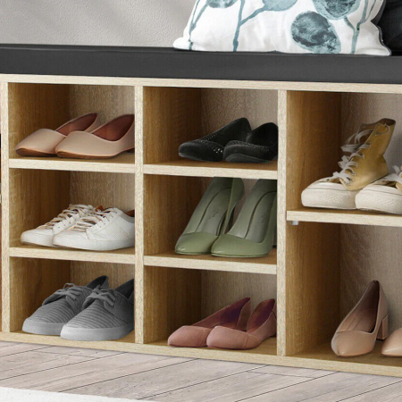 Banca depozitare pantofi 5Five, pentru 8 perechi, sezut tapitat, rafturi detasabile, 105x34x49 cm, bej [5]