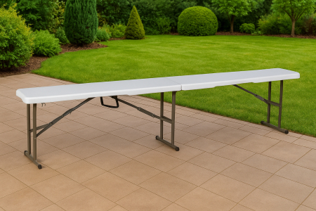 Banca pliabila pentru evenimente si catering, 183x28x43 cm, din HDPE si otel, alb [15]