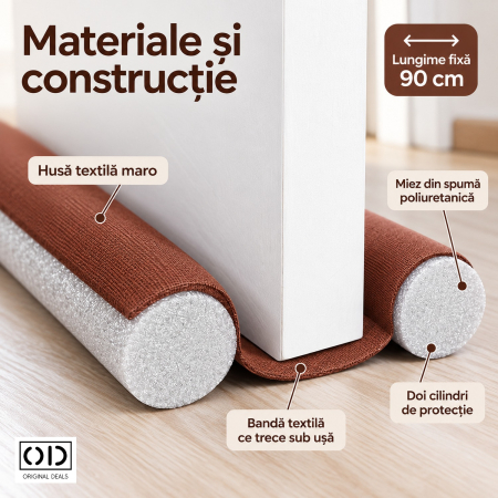 Banda Izolatoare pentru Usa de Interior 90 cm, Maro, cu Doua Role din Spuma Poliuretanica, ORIGINAL DEALS [3]