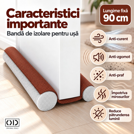 Banda Izolatoare pentru Usa de Interior 90 cm, Maro, cu Doua Role din Spuma Poliuretanica, ORIGINAL DEALS [2]