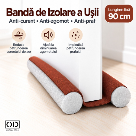 Casa, Gradina & Bricolaj - Banda Izolatoare pentru Usa de Interior 90 cm, Maro, cu Doua Role din Spuma Poliuretanica, ORIGINAL DEALS