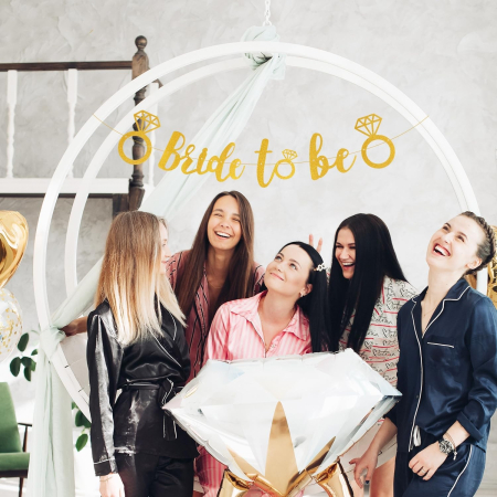 Banner Bride To Be, , Dimensiune 30x20 cm, Rola de Ata Inclusa, Tematica Nunta, Decoratiune Party, Auriu [2]
