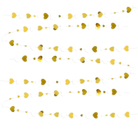 ✨TOATE PRODUSELE✨ - Banner cu Inimioare, , Tip Franjuri, 4 m, Rola de Ata Inclusa, Auriu/Alb