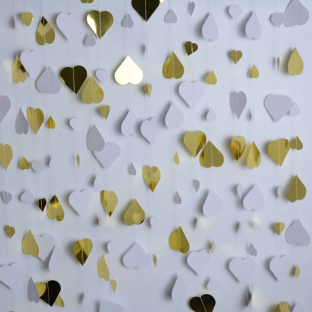 Banner cu Inimioare, , Tip Franjuri, 4 m, Rola de Ata Inclusa, Auriu/Alb [4]