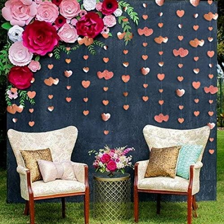 Banner cu Inimioare, , Tip Franjuri, 4 m, Rola de Ata Inclusa, Roz cu Sclipici [2]