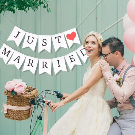 Banner Decorativ, , Model Just Married, Tematica Nunta, Alb-Negru [4]