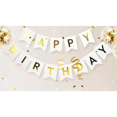Banner Happy Birthday 100x200 cm, , Dimensiune Stegulet 11.5x16.5 cm, Rola de Ata Inclusa, Alb [3]