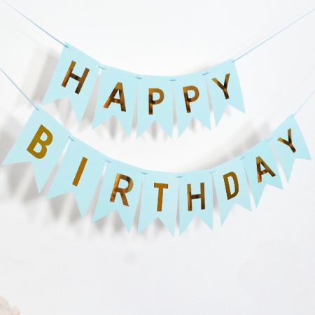Banner Happy Birthday 100x200 cm, , Dimensiune Stegulet 11.5x16.5 cm, Rola de Ata Inclusa, Albastru [6]