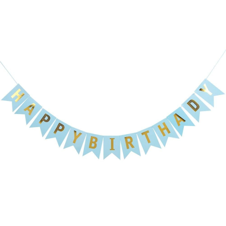 Banner Happy Birthday 100x200 cm, , Dimensiune Stegulet 11.5x16.5 cm, Rola de Ata Inclusa, Albastru [1]
