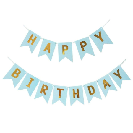 Banner Happy Birthday 100x200 cm, , Dimensiune Stegulet 11.5x16.5 cm, Rola de Ata Inclusa, Albastru [3]