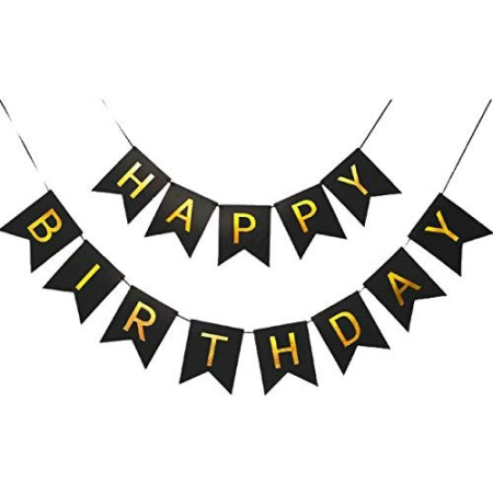 ✨TOATE PRODUSELE✨ - Banner Happy Birthday 100x200 cm, , Dimensiune Stegulet 11.5x16.5 cm, Rola de Ata Inclusa, Negru