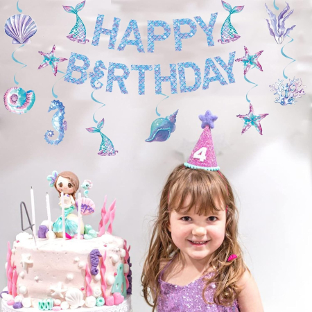 Banner Happy Birthday Sirena, , Colectia Mermaid, 17 Piese, Multicolor [3]