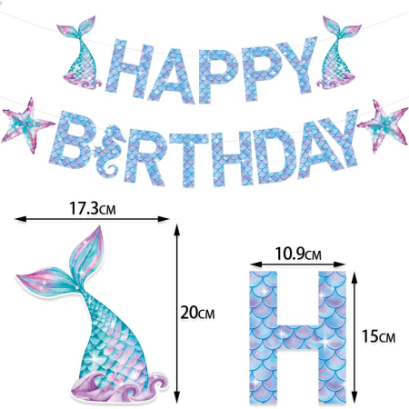 Banner Happy Birthday Sirena, , Colectia Mermaid, 17 Piese, Multicolor [2]