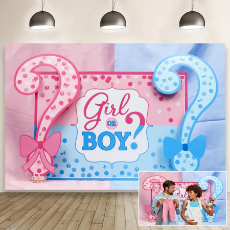 Banner pentru Petrecere, , Model Girl or Boy, Tematica Gender Reveal, 150 x 100 cm, Albastru Roz [10]