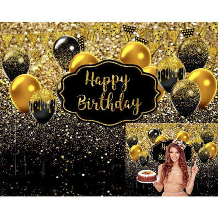 Banner Tip Fundal pentru Poze, , din Panza, 185 x 110 cm, Sfoara 6 m, Prindere in 4 Colturi, Negru/Auriu [2]