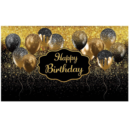 ✨TOATE PRODUSELE✨ - Banner Tip Fundal pentru Poze, , din Panza, 185 x 110 cm, Sfoara 6 m, Prindere in 4 Colturi, Negru/Auriu