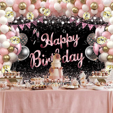 Banner Tip Fundal pentru Poze, , din Panza, 185 x 110 cm, Sfoara 6 m, Prindere in 4 Colturi, Negru/Roz [2]