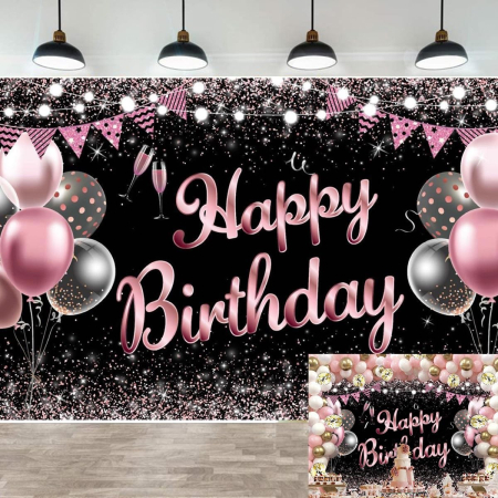 Banner Tip Fundal pentru Poze, , din Panza, 185 x 110 cm, Sfoara 6 m, Prindere in 4 Colturi, Negru/Roz [3]