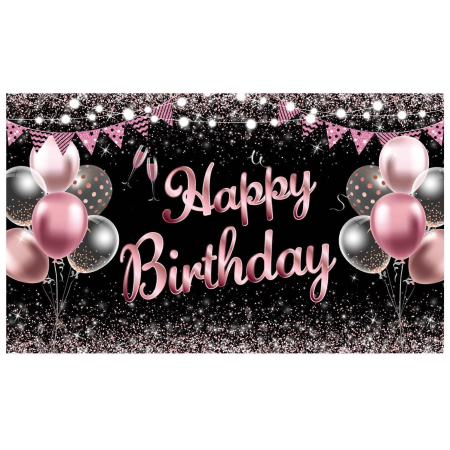 ✨TOATE PRODUSELE✨ - Banner Tip Fundal pentru Poze, , din Panza, 185 x 110 cm, Sfoara 6 m, Prindere in 4 Colturi, Negru/Roz