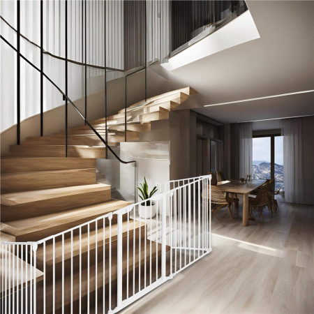 Bariera de protectie pentru copii, 318x75 cm, alba – 5 panouri, poarta cu blocare, montaj pe perete [4]