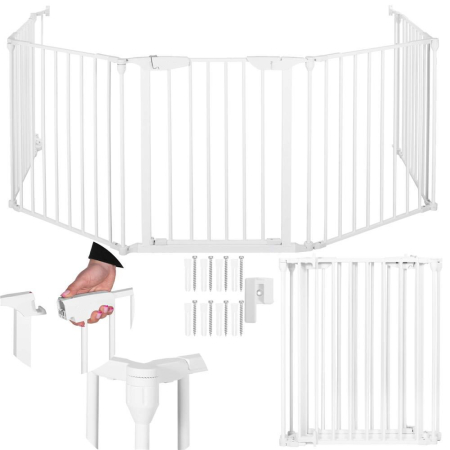 Bariera de protectie pentru copii, 318x75 cm, alba – 5 panouri, poarta cu blocare, montaj pe perete [13]