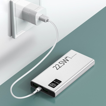 Baterie Externa Powerbank, , Ultra-Subtire cu Ecran Digital, Compatibilitate Universala, TYPE-C si USB x2, 10000 mAh, Power Delivery 22.5W, 144x66x16 mm, Alb [5]