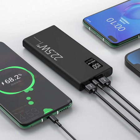 Baterie Externa Powerbank, , Ultra-Subtire cu Ecran Digital, Compatibilitate Universala, TYPE-C si USB x2, 10000 mAh, Power Delivery 22.5W, 144x66x16 mm, Negru [3]
