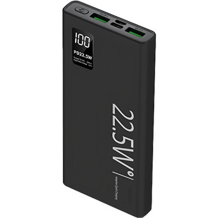 Power bank telefoane - Baterie Externa Powerbank, , Ultra-Subtire cu Ecran Digital, Compatibilitate Universala, TYPE-C si USB x2, 10000 mAh, Power Delivery 22.5W, 144x66x16 mm, Negru