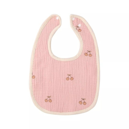 Articole Diverse copii - Baveta in Forma de U, , din Bumbac, pentru Copii 0-12 Luni, Rezistenta la Apa, cu Capse, Model cu Cirese, 21x30 cm, Roz