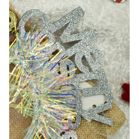 Bentita/cerc Mery Cristmas, culoare gri metalic cu beteala, marime standard,  [9]