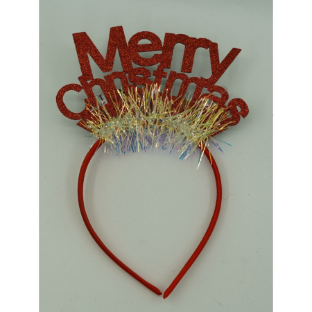 Bentita/cerc Mery Cristmas, culoare rosu cu sclipici, marime standard,  [6]