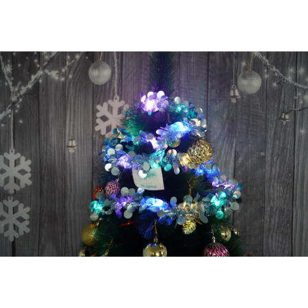 Beteala Craciun cu LED, Albastra, model cu paiete rotunde, 2 m x 5 cm, PVC, Sir, Artificiala,  [1]