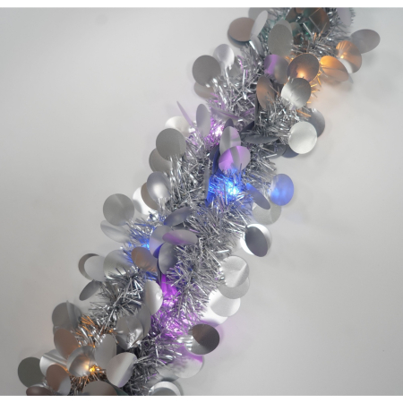 Beteala Craciun cu LED, Argintie, model cu paiete rotunde, 2 m x 5 cm, PVC, Sir, Artificiala,  [4]