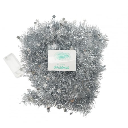 ✨TOATE PRODUSELE✨ - Beteala Craciun cu LED, Argintie, model cu stelute, 2 m x 5 cm, PVC, Sir, Artificiala, 