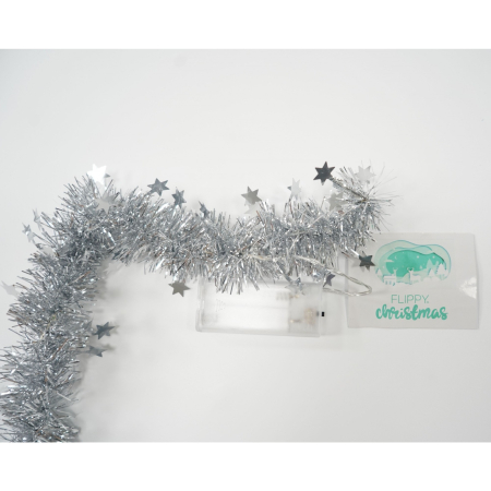 Beteala Craciun cu LED, Argintie, model cu stelute, 2 m x 5 cm, PVC, Sir, Artificiala,  [5]