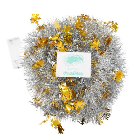 ✨TOATE PRODUSELE✨ - Beteala Craciun cu LED, Aurie, model cu fulgi de nea, 2 m x 5 cm, PVC, Sir, Artificiala, 