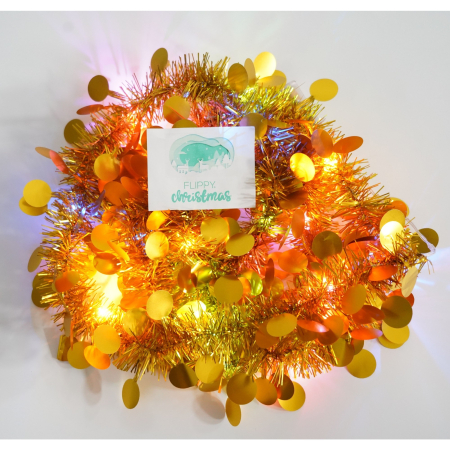 Beteala Craciun cu LED, Aurie, model cu paiete rotunde, 2 m x 5 cm, PVC, Sir, Artificiala,  [2]