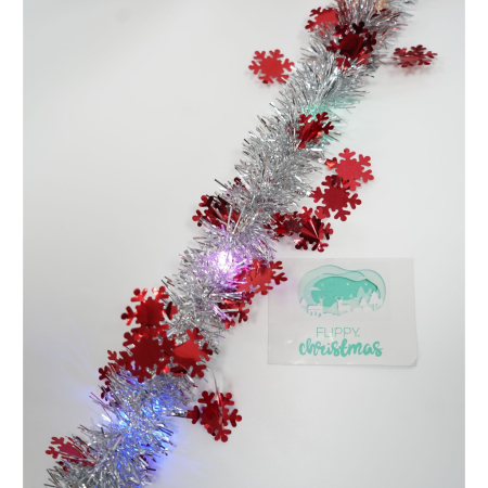 Beteala Craciun cu LED, Rosie, model cu fulgi de nea, 2 m x 5 cm, PVC, Sir, Artificiala,  [4]