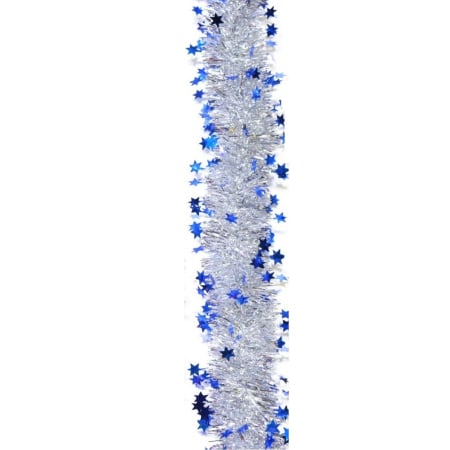 ✨TOATE PRODUSELE✨ - Beteala de Craciun cu LED, , 2 m, 5 cm Grosime, din PVC, Model cu Stelute, Artificiala, Albastru/Argintiu