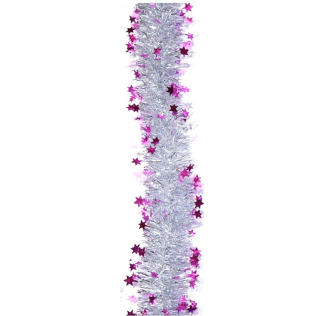 ✨TOATE PRODUSELE✨ - Beteala de Craciun cu LED, , 2 m, 5 cm Grosime, din PVC, Model cu Stelute, Artificiala, Mov/Argintiu