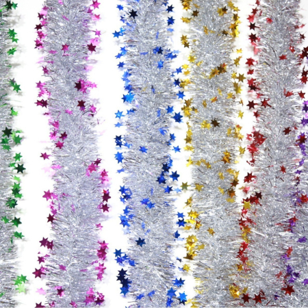 Beteala de Craciun cu LED, , 2 m, 5 cm Grosime, din PVC, Model cu Stelute, Artificiala, Mov/Argintiu [3]