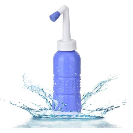 Bideu Portabil pentru Igiena Intima, , pentru Postpartum/ Postoperator, 450 mL, cu Capac si Husa Galbena, 29.5x7 cm, Culoare Recipient Mov [11]