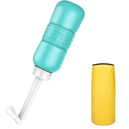 Articole pentru baie - Bideu Portabil pentru Igiena Intima, , pentru Postpartum/ Postoperator, 450 mL, cu Capac si Husa Galbena, 29.5x7 cm, Culoare Recipient Verde