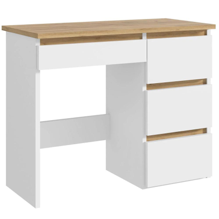 Birouri - Birou Beta 3 Norge cu 4 sertare, 94x43x75 cm, alb si stejar craft